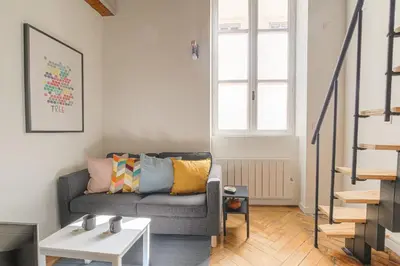 Coin salon dans l'établissement Cosy et Atypique Hôtel de Ville et quais du Rhône