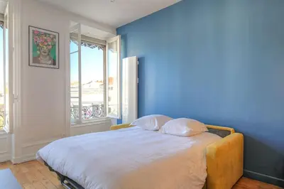 Un ou plusieurs lits dans un hébergement de l'établissement Bel appartement lumineux, Croix-Rousse - Hôpitaux