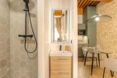 Salle de bains dans l'établissement Studio de charme avec balnéo, coeur de Presqu'île
