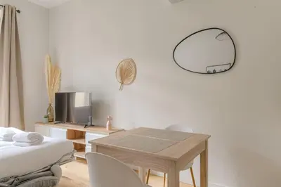 Télévision ou salle de divertissement dans l'établissement Appartement T2 neuf, climatisé proche Lyon 3