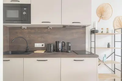 Cuisine ou kitchenette dans l'établissement T2 neuf, climatisé proche Lyon
