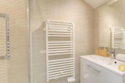 Salle de bains dans l'établissement Appartement T3 neuf, climatisé proche Lyon 3