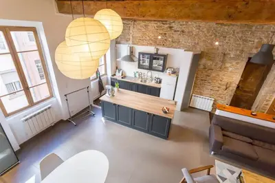 Coin salon dans l'établissement Loft au coeur de Croix-Rousse - Lyon pour 2 pers