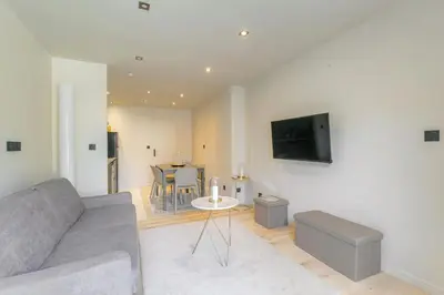 Télévision ou salle de divertissement dans l'établissement T3 spacieux en duplex, 2 chambres, Villeurbanne