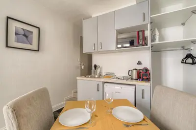 Cuisine ou kitchenette dans l'établissement Studio fonctionnel et rénové, Berges du Rhône