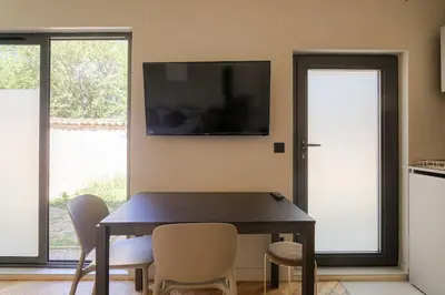 Télévision ou salle de divertissement dans l'établissement Petit studio compact et moderne, Écully