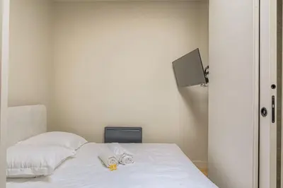 Un ou plusieurs lits dans un hébergement de l'établissement Bel appartement lumineux, deux pièces, Ecully