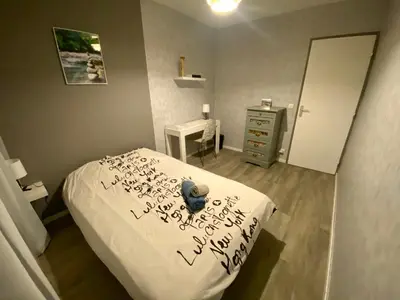 Un ou plusieurs lits dans un hébergement de l'établissement Logement entier - 2 Chambres - Parking privé - 15 min Lyon et Aéroport
