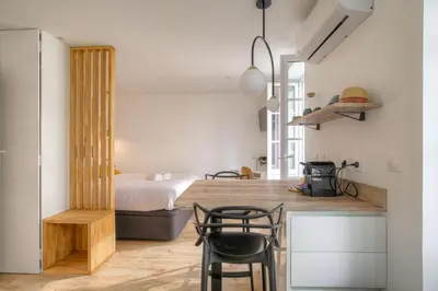Cuisine ou kitchenette dans l'établissement Joli studio climatisé avec terrasse - Lyon centre