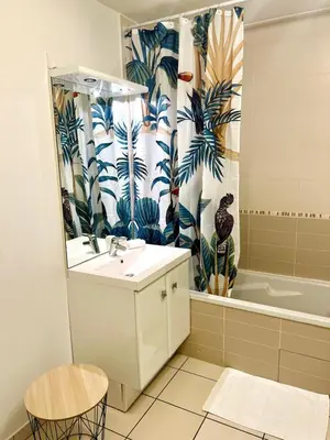 Salle de bains dans l'établissement Le Courvoisy, Studio avec piscine, près Groupama Stadium et Salle Arena