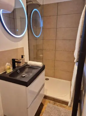 Salle de bains dans l'établissement Studio Moderne et Cosy à Miribel