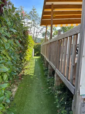 Jardin de l'établissement Le Paradis du Rhône - mobilhome moderne et confortable