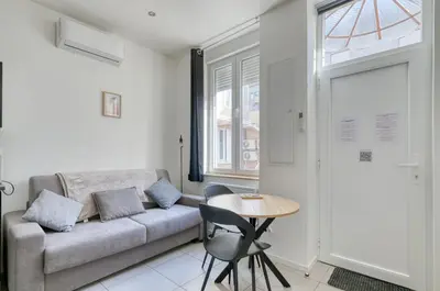 Coin salon dans l'établissement Appartement T2 moderne cosy et climatisé à proximité du centre ville de lyon