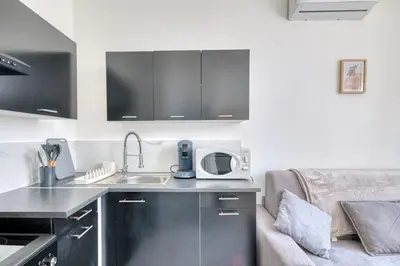 Cuisine ou kitchenette dans l'établissement Appartement T2 moderne cosy et climatisé à proximité du centre ville de lyon