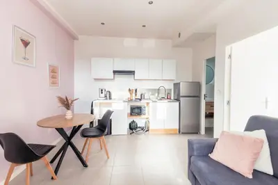 Cuisine ou kitchenette dans l'établissement Appartement T2 moderne cosy et climatisé à proximité du centre ville de lyon
