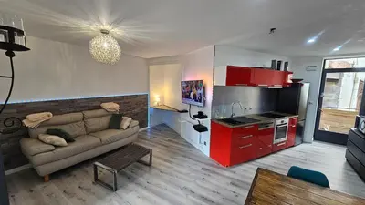 Cuisine ou kitchenette dans l'établissement Le Charme et Confort Saint -Sévère T3 Vienne