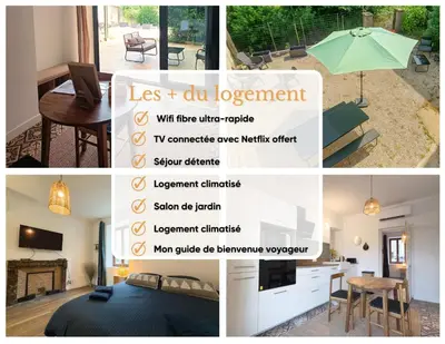 Télévision ou salle de divertissement dans l'établissement Evasion, vue jardin, Terrasse, WIFI haut-débit, RDC