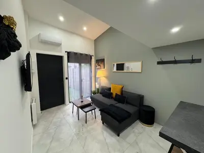 Coin salon dans l'établissement Chic duplex Lyon avec terrasse
