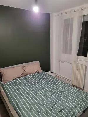 Un ou plusieurs lits dans un hébergement de l'établissement Chambre privée dans un appartement en colocation proche groupama stadium, ldlc arena,aéroport,euroxpo
