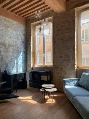 Coin salon dans l'établissement Appartement de canut