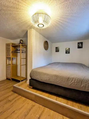 Un ou plusieurs lits dans un hébergement de l'établissement Studio Duplex le Jungle - Bourgoin Centre