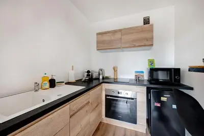 Cuisine ou kitchenette dans l'établissement Au Lyon D 'ort