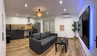 Télévision ou salle de divertissement dans l'établissement joli appartement T4