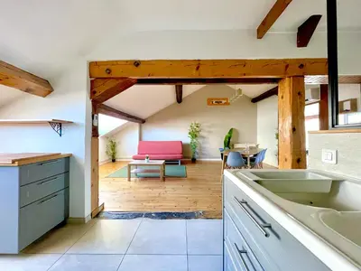 Cuisine ou kitchenette dans l'établissement BnGo I Le Spacieux I 9 personnes, Climatisation, Parking gratuit, 3 chambres, 6 lits, Gare PartDieu, Centre de Lyon