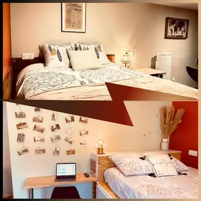 Un ou plusieurs lits dans un hébergement de l'établissement Le Duo Forézien - 2 Apts au RDC côte à côte - Proche gare et centre - Wifi