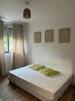 Un ou plusieurs lits dans un hébergement de l'établissement Appartement Bron proche eurexpo et hôpitaux