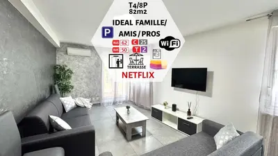 Télévision ou salle de divertissement dans l'établissement Le Citybreak BeauT4 Moderne Terrasse-Centre-Ville Parking gratuit