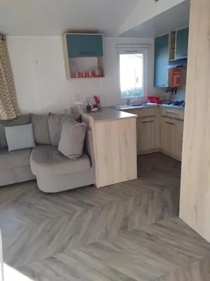Cuisine ou kitchenette dans l'établissement Mobil home 8 pers dans Camping Siblu Les Rives de Condrieu