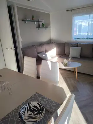 Coin salon dans l'établissement Mobil home 8 pers dans Camping Siblu Les Rives de Condrieu