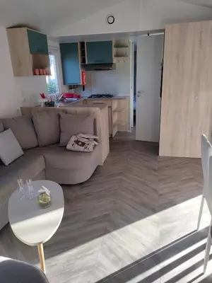 Cuisine ou kitchenette dans l'établissement Mobil home 8 pers dans Camping Siblu Les Rives de Condrieu