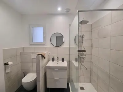 Salle de bains dans l'établissement Charmant gîte à Montrond-les-Bains avec parking et wifi - FR-1-496-342
