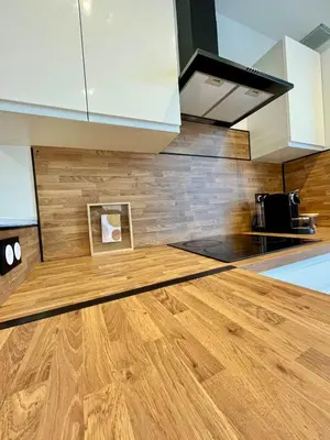 Cuisine ou kitchenette dans l'établissement Maison de ville rénovée à 15 min de Lyon
