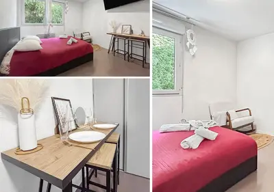 Un ou plusieurs lits dans un hébergement de l'établissement Studio Aux Portes de Lyon