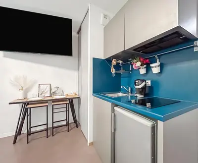Cuisine ou kitchenette dans l'établissement Studio Aux Portes de Lyon