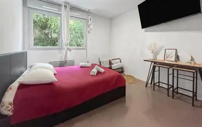 Un ou plusieurs lits dans un hébergement de l'établissement Studio Aux Portes de Lyon