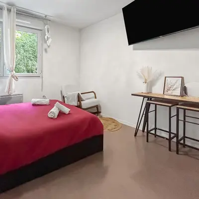 Télévision ou salle de divertissement dans l'établissement Studio Aux Portes de Lyon
