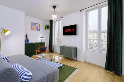 Un ou plusieurs lits dans un hébergement de l'établissement Le Marty, T2 inoubliable, confort et style