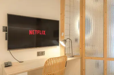 Télévision ou salle de divertissement dans l'établissement Suite Premium proche Tête d'Or