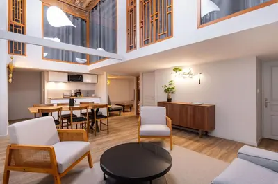Cuisine ou kitchenette dans l'établissement Appartement vue sur la Saône
