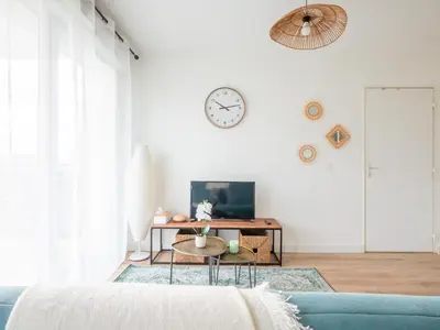 Télévision ou salle de divertissement dans l'établissement Le Cocon de Saint-Priest 1 Chambre Terrasse et Parking