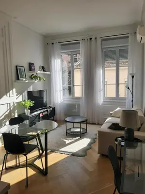 Coin salon dans l'établissement Haussmannien rénové et climatisé, Centre de Lyon - Métro Saxe-Gambetta