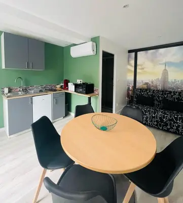 Cuisine ou kitchenette dans l'établissement Éclat St Romain n1, 6 pers, moderne, wifi, parking, proche vienne