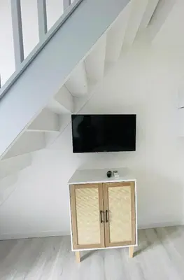 Télévision ou salle de divertissement dans l'établissement Éclat St Romain n3, duplex - moderne - WIFI - CLIM- proche Vienne