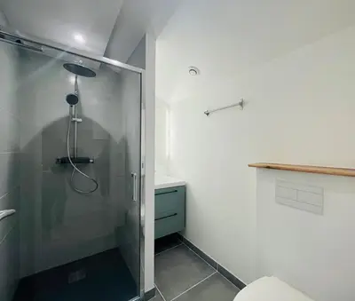 Salle de bains dans l'établissement Éclat St Romain n4, duplex - moderne - WIFI - CLIM - proche Vienne