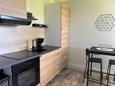 Cuisine ou kitchenette dans l'établissement Petit appartement cosy Miribel
