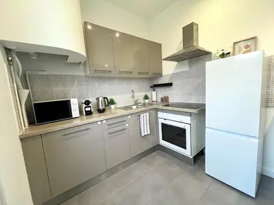 Cuisine ou kitchenette dans l'établissement Superbe T2 à 15 min de Lyon